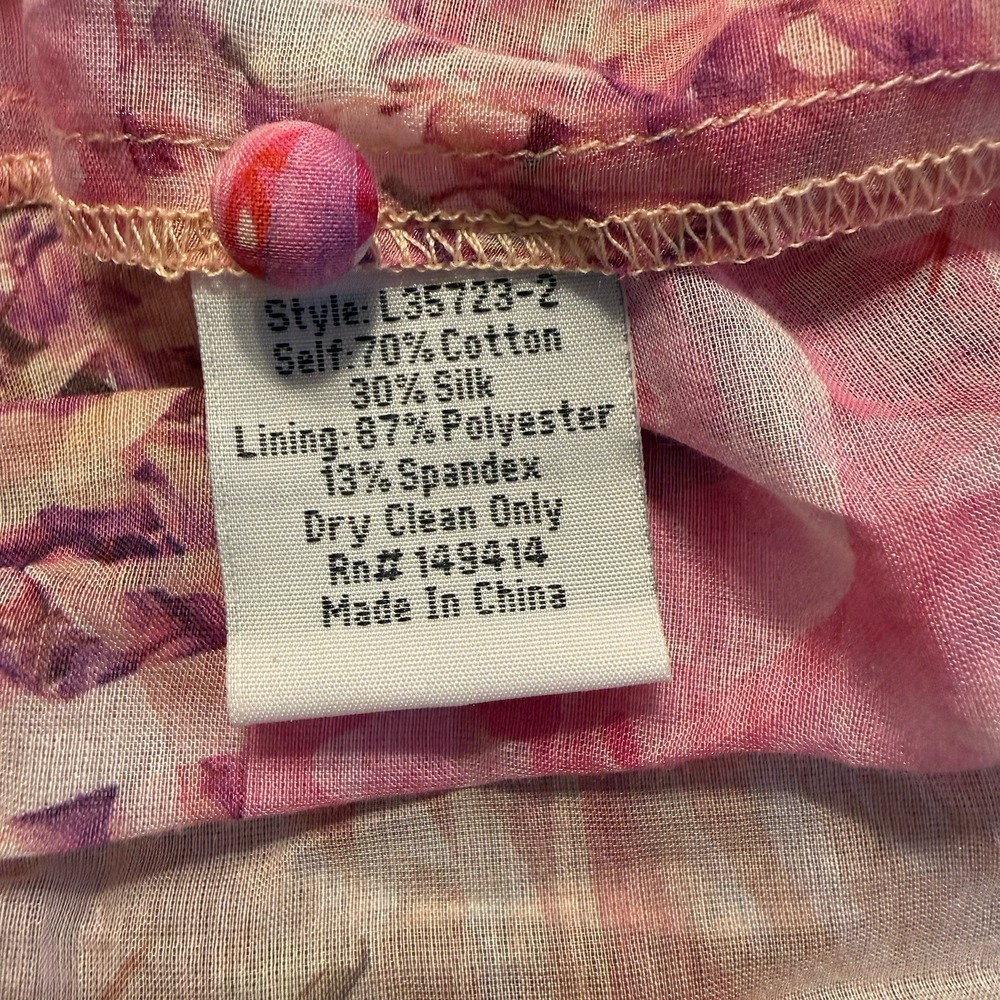 Johnny Was Silk Blend Dress MED Mini Pink Floral Semi-sheer Ruffle Patchwork EUC - Picture 12 of 16